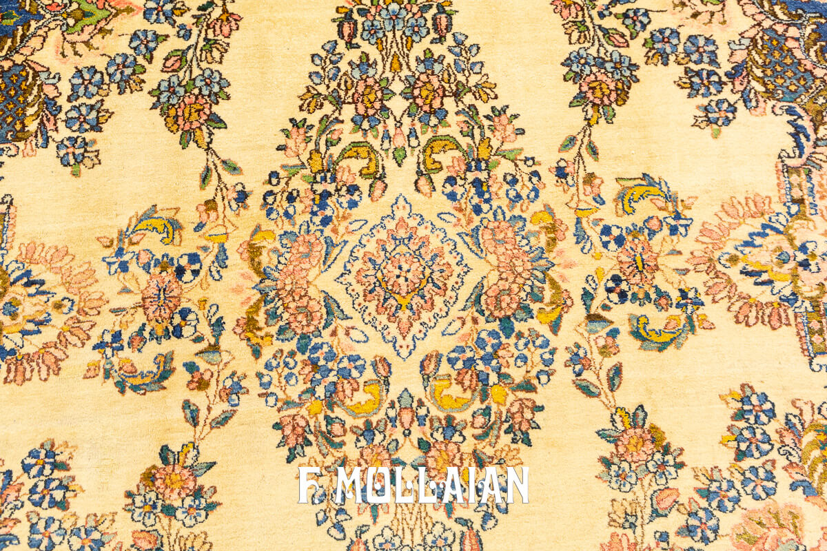 Tappeto Antico Kerman Disegno Floreale Colore Beige n°:17725766